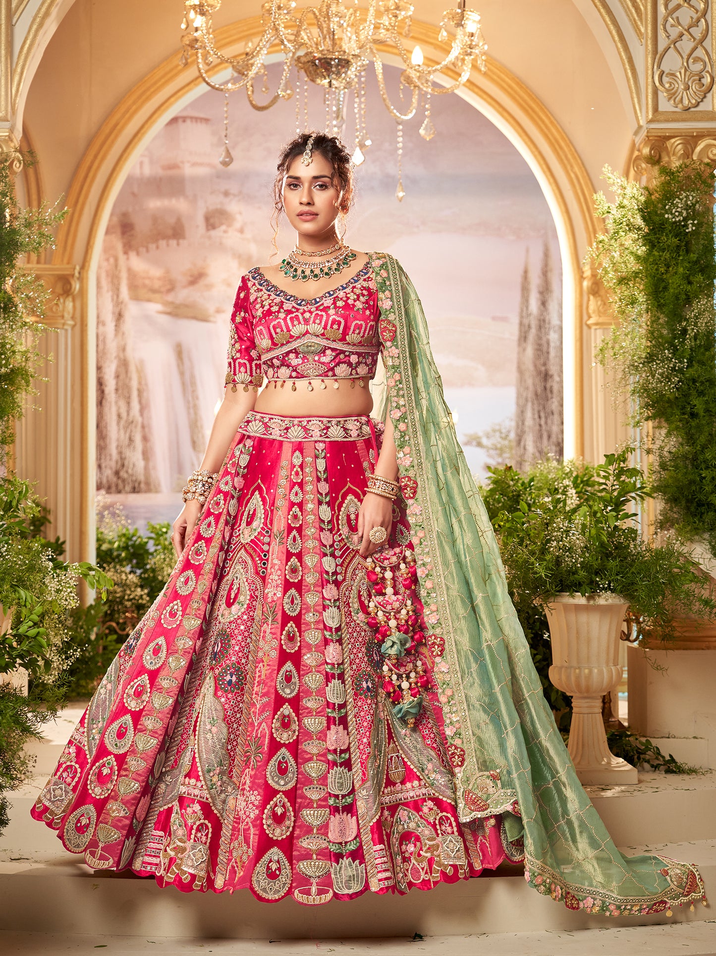 Crimson Red Bridal Lehenga with Heavy Zardosi Work - Test 2